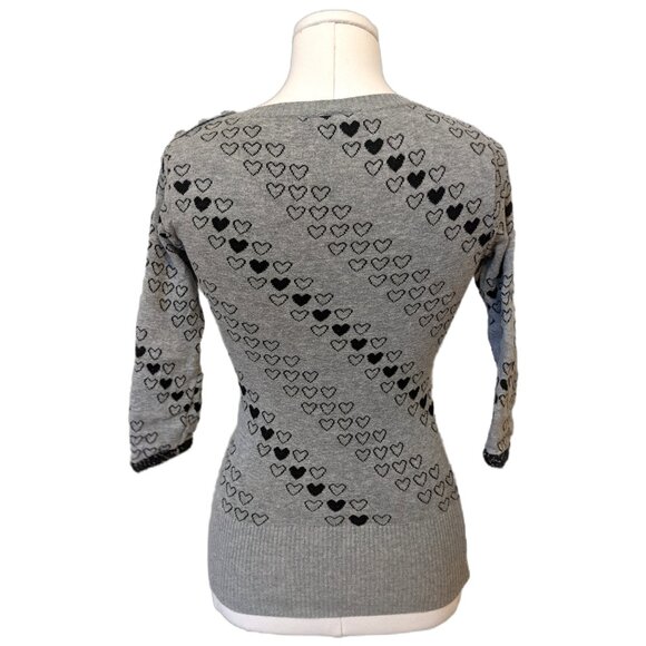 Vintage Y2K Grey Heart Sweater 3/4 Sleeve Cute Romantic Fall Crew Neck Sz S - Picture 7 of 9